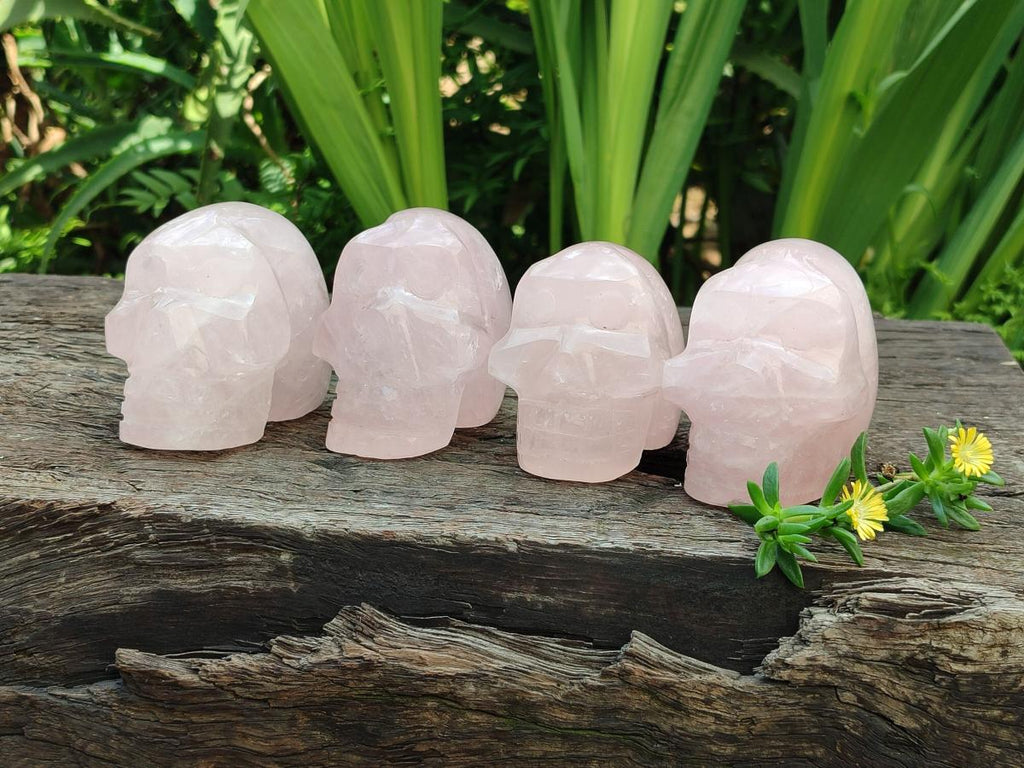 Hand Made Small Gemmy Rose Quartz Skulls x 4 From Madagascar