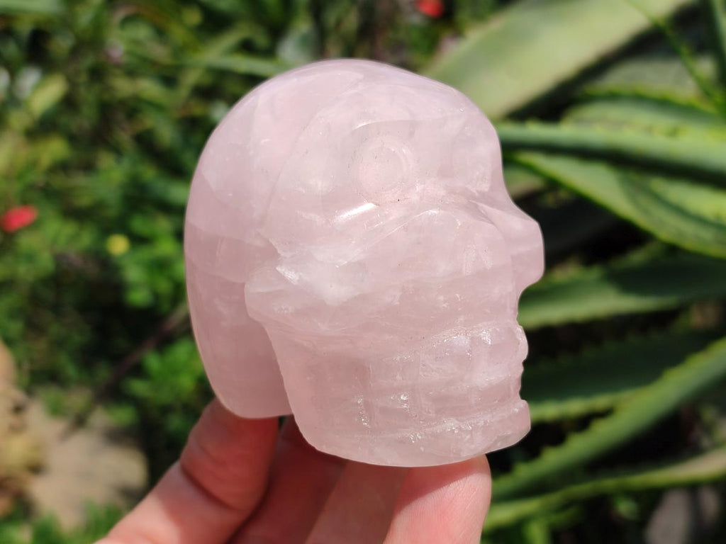 Hand Made Small Gemmy Rose Quartz Skulls x 4 From Madagascar