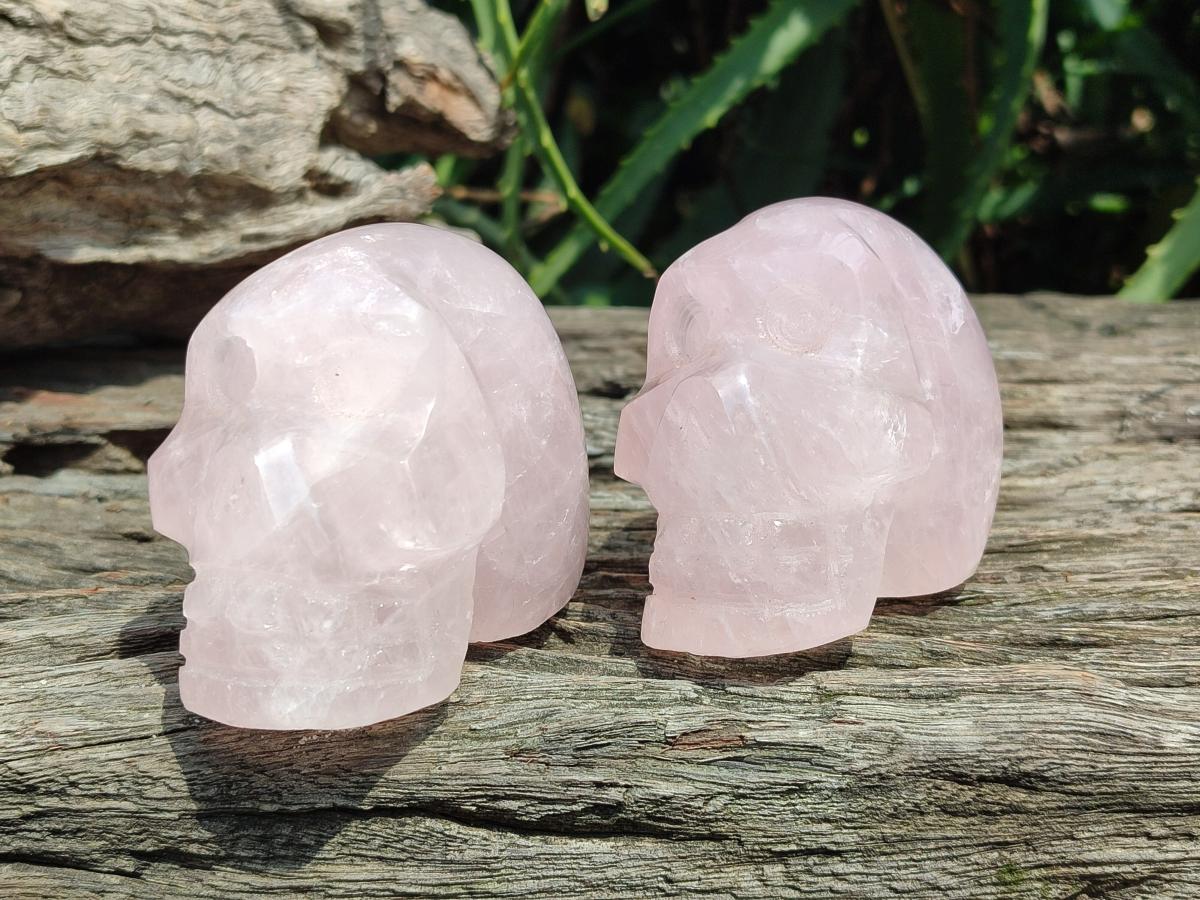 Hand Made Small Gemmy Rose Quartz Skulls x 4 From Madagascar
