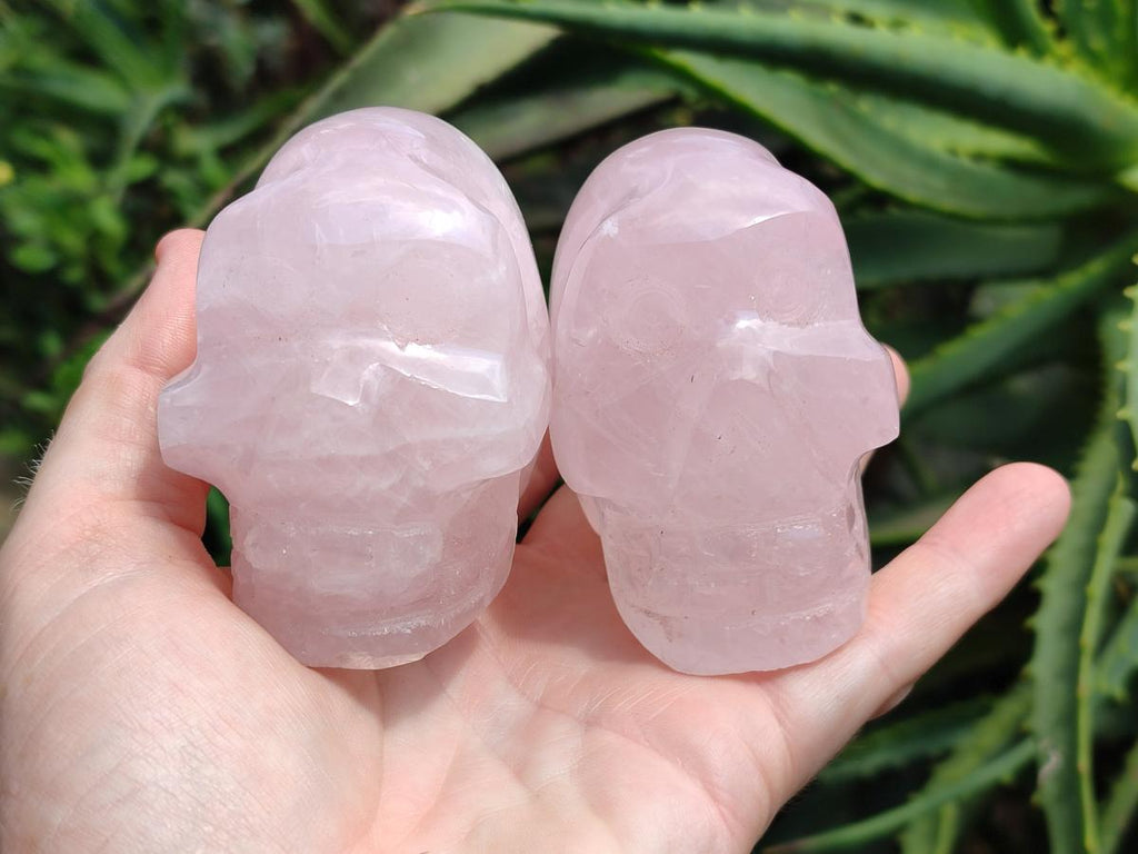 Hand Made Small Gemmy Rose Quartz Skulls x 4 From Madagascar