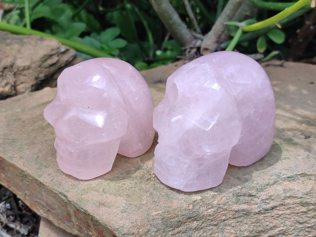 Hand Made Small Gemmy Rose Quartz Skulls x 4 From Madagascar
