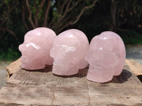 Hand Made Small Gemmy Rose Quartz Skulls x 4 From Madagascar