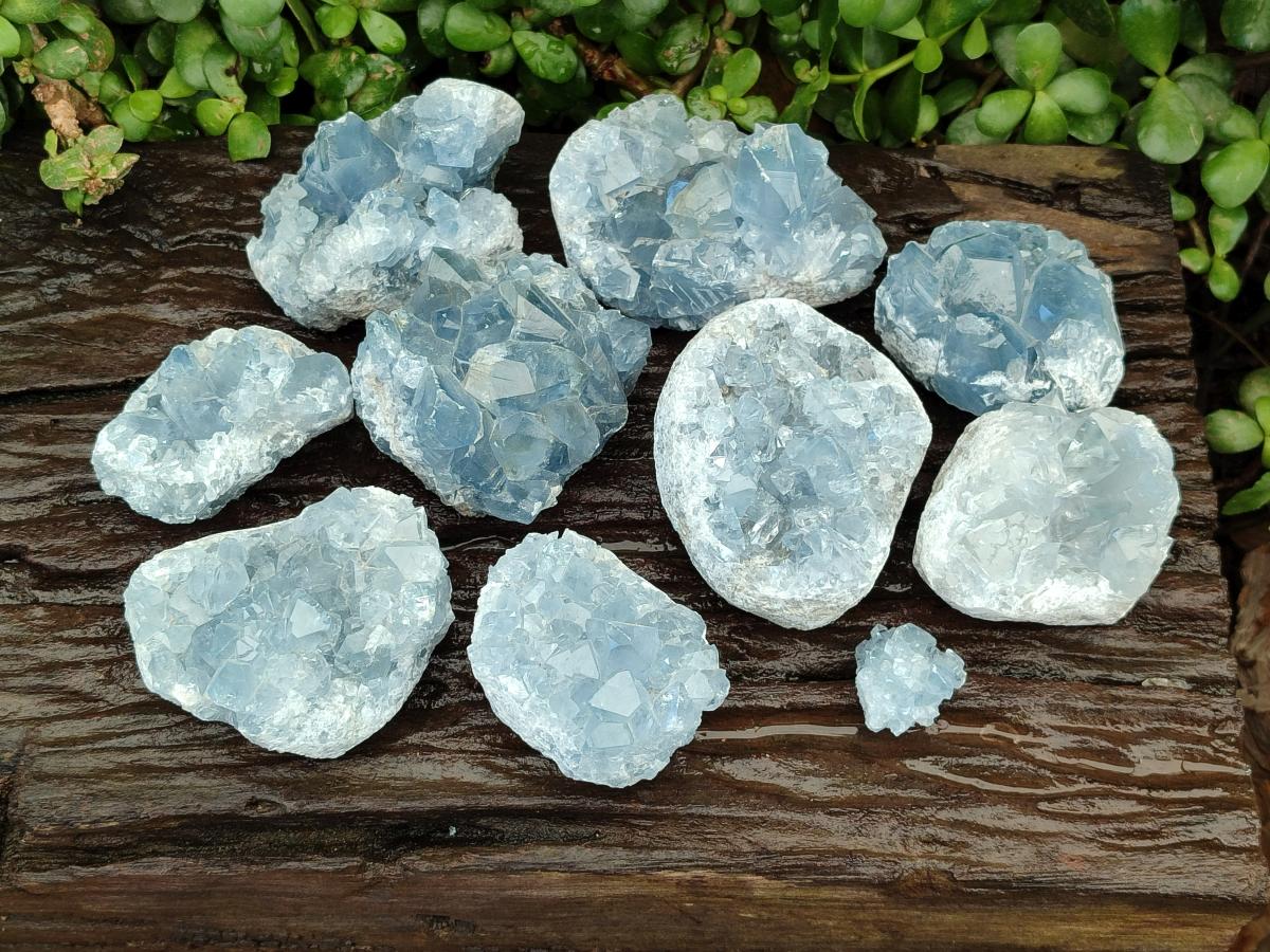 Polished Blue Celestite Cobbed Specimens x 19 From Sakoany, Madagascar
