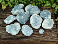 Polished Blue Celestite Cobbed Specimens x 19 From Sakoany, Madagascar