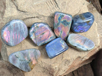 Polished Rare Purple Sunset Flash Labradorite Standing Free Forms x 12 From Tulear, Madagascar