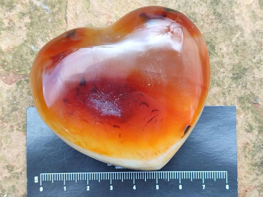 Polished Carnelian Agate Gemstone Hearts x 6 From Madagascar