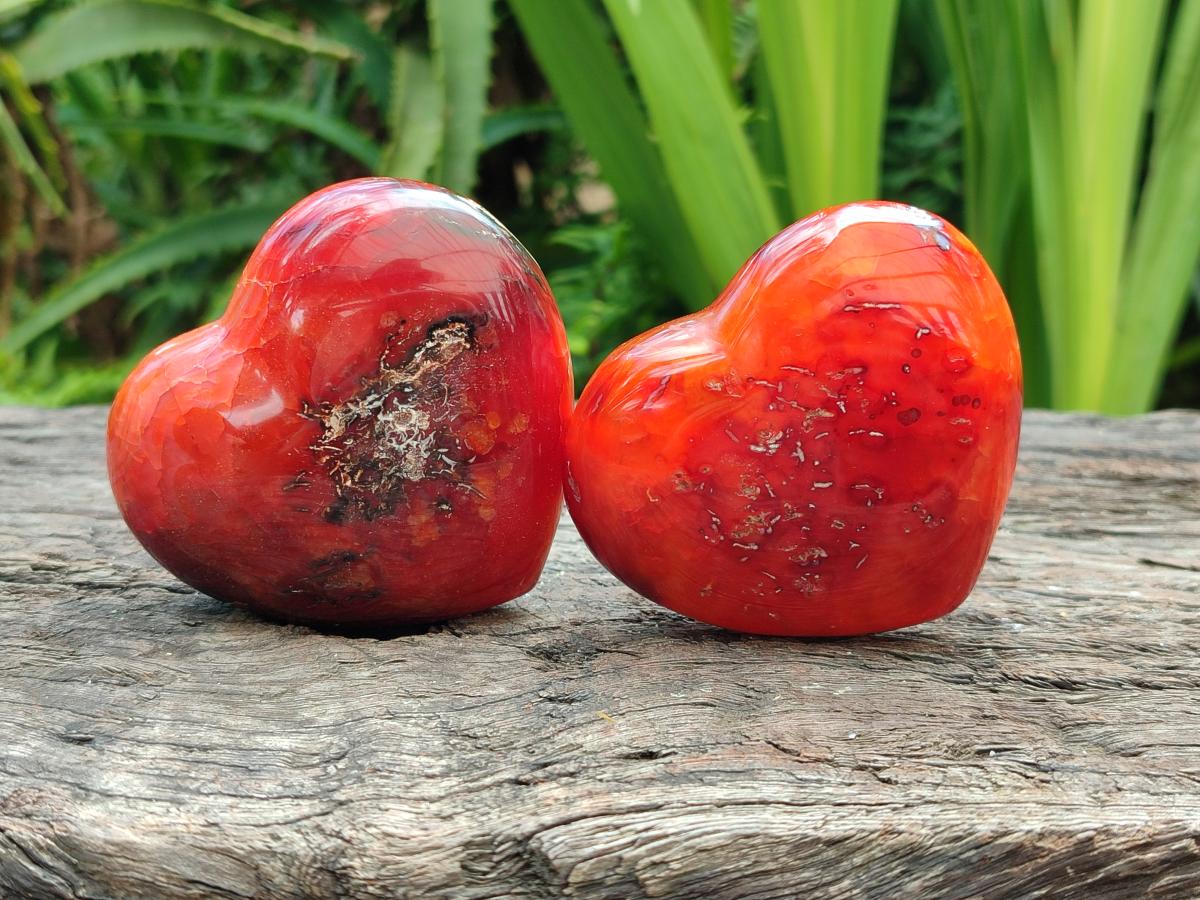 Polished Carnelian Agate Gemstone Hearts x 6 From Madagascar