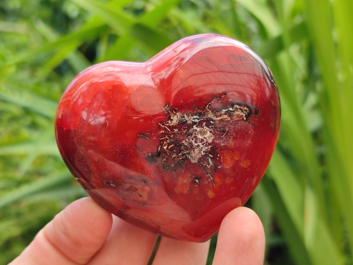 Polished Carnelian Agate Gemstone Hearts x 6 From Madagascar