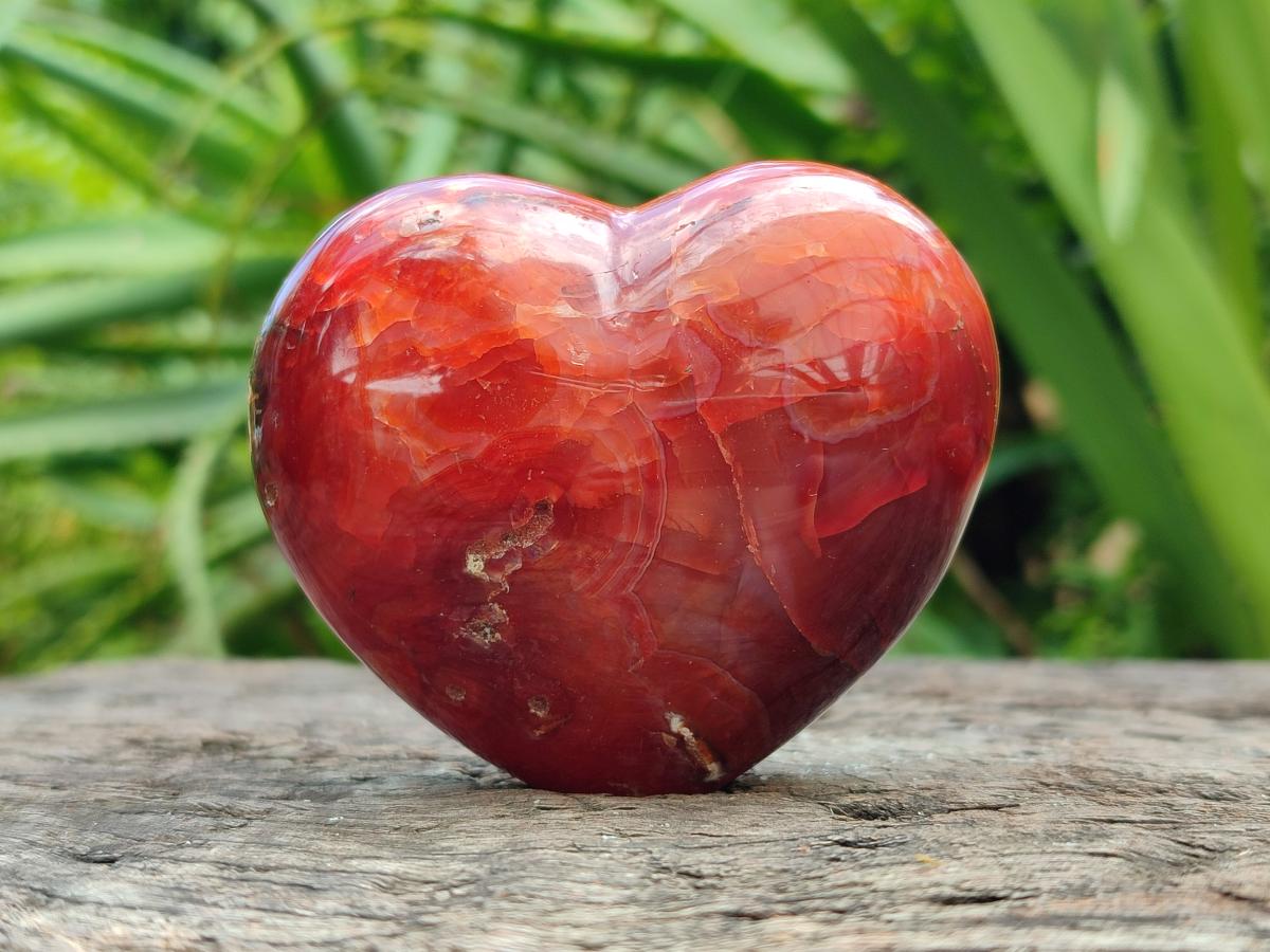 Polished Carnelian Agate Gemstone Hearts x 6 From Madagascar