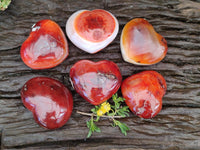 Polished Carnelian Agate Gemstone Hearts x 6 From Madagascar