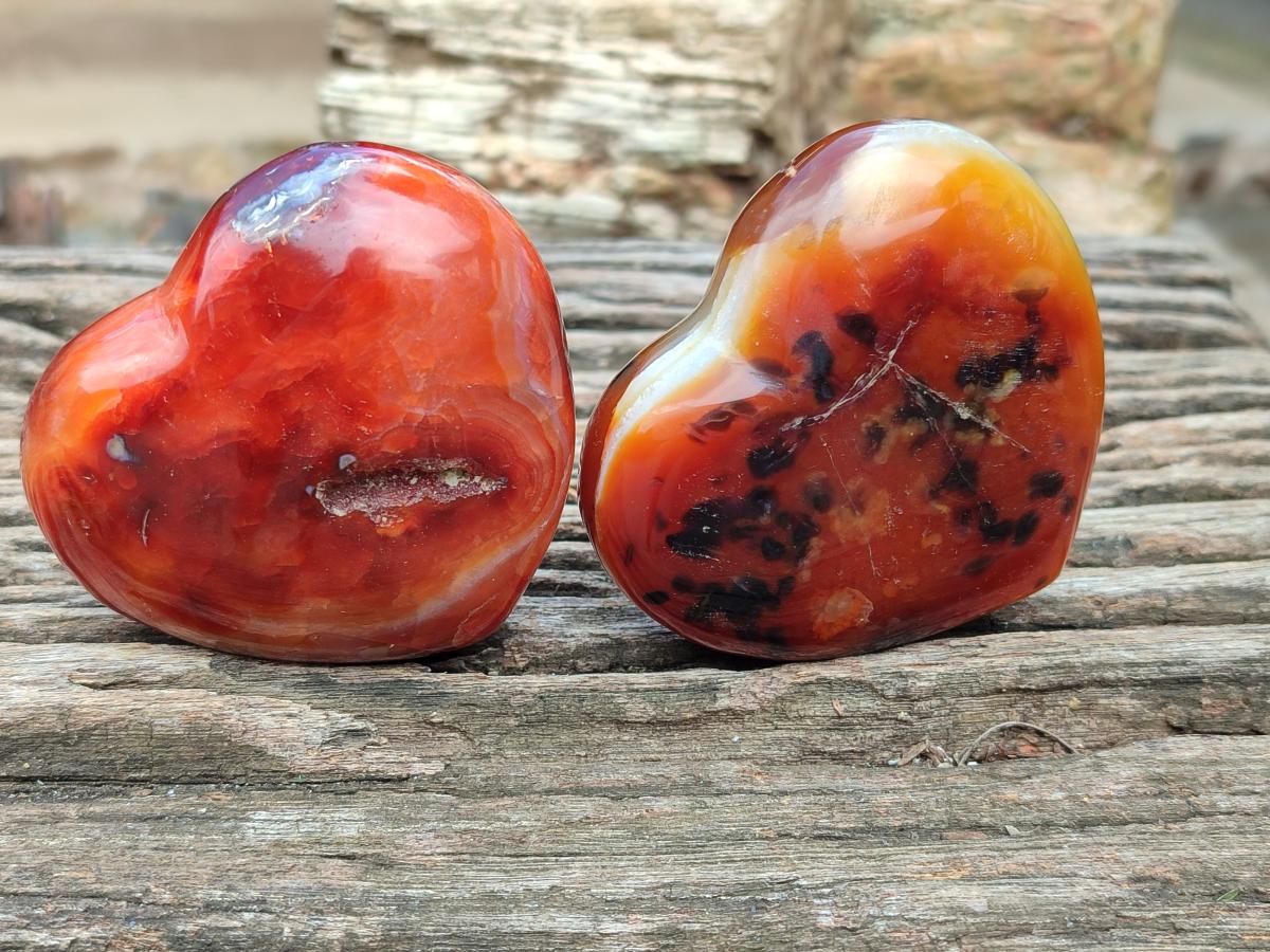 Polished Carnelian Agate Gemstone Hearts x 6 From Madagascar