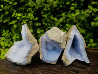 Natural Blue Lace Agate Geode Specimens x 3 From Nsanje, Malawi