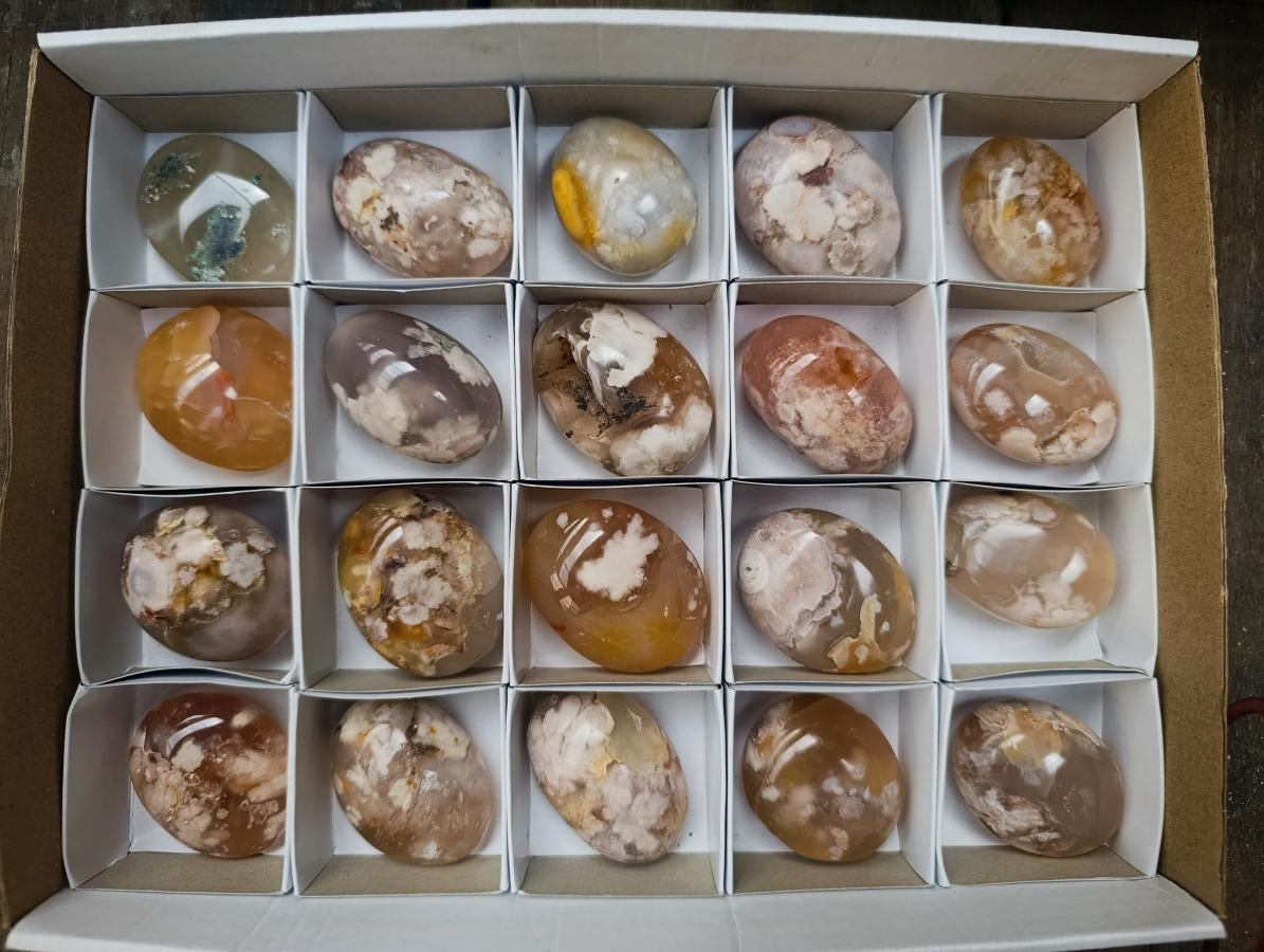 Polished Flower Agate Palm Stones x 20 From Antsahalova, Madagascar