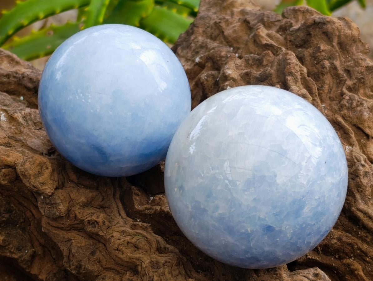 Polished Blue Calcite Spheres x 6 From Madagascar