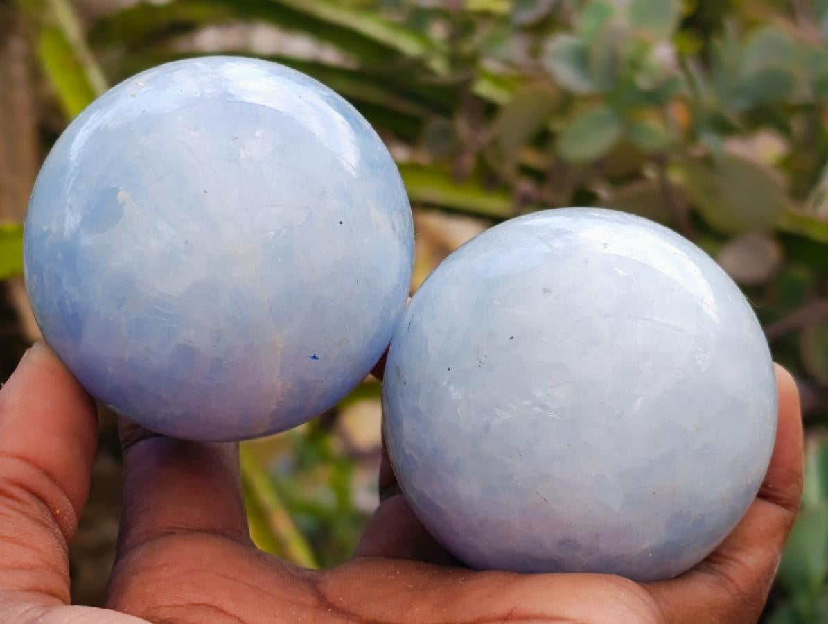 Polished Blue Calcite Spheres x 6 From Madagascar