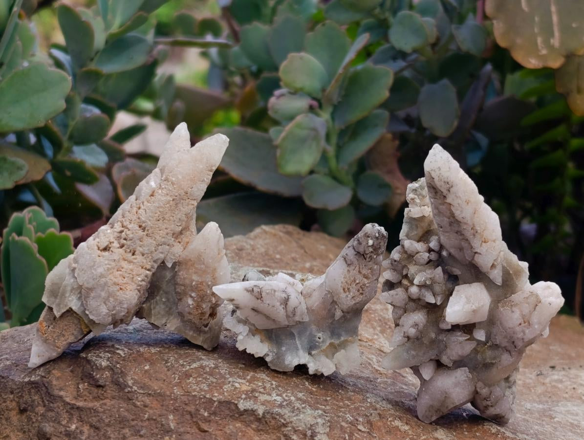 Natural Drusy Quartz Coated Spearhead Calcite Specimens x 20 From Albert's Mountain, Lesotho