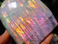 Polished Rare Purple Sunset Flash Labradorite Standing Free Forms x 3 From Tulear, Madagascar