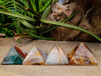 Polished Mixed Banded Agate and Ocean Jasper Pyramids x 4 From Madagascar