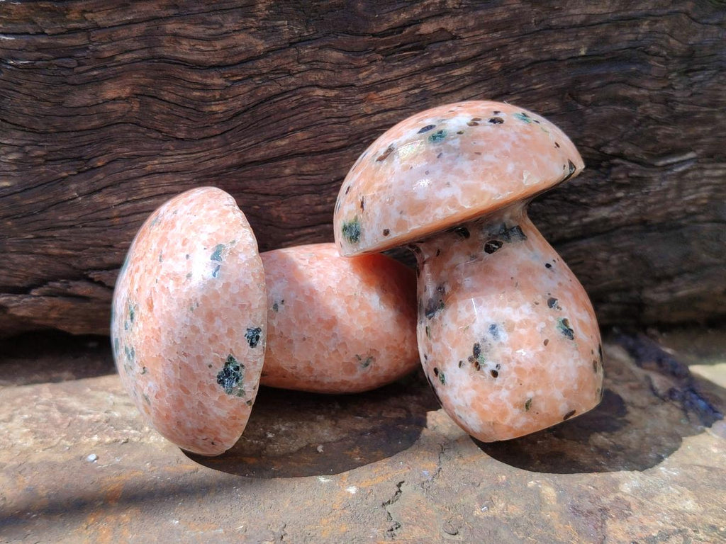 Polished Orange Calcite with Biotite Mushrooms x 12 From Madagascar