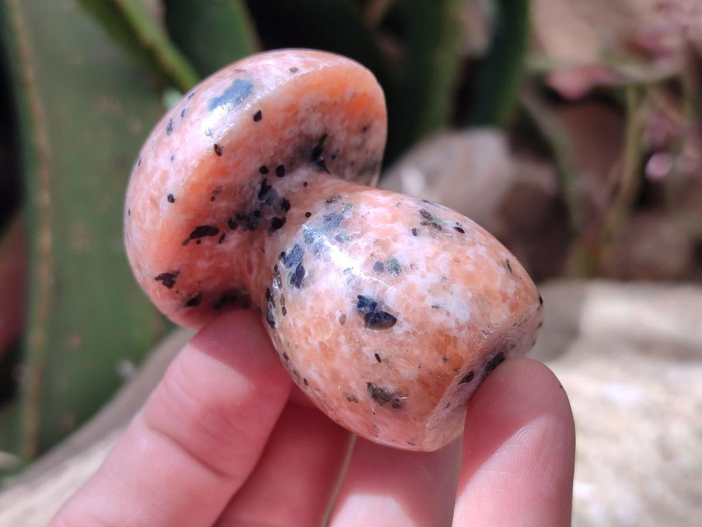 Polished Orange Calcite with Biotite Mushrooms x 12 From Madagascar