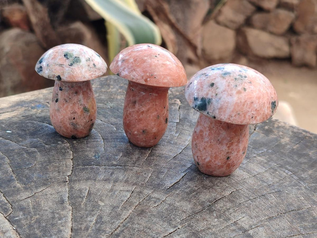 Polished Orange Calcite with Biotite Mushrooms x 12 From Madagascar