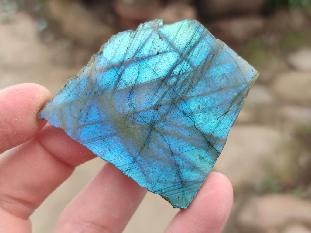 Polished On One Side Labradorite Slices x 35 From Tulear, Madagascar
