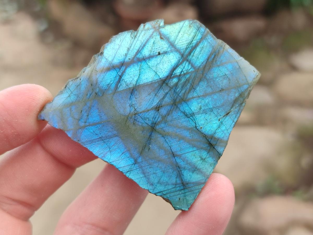 Polished On One Side Labradorite Slices x 35 From Tulear, Madagascar