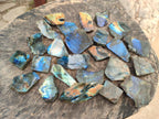 Polished On One Side Labradorite Slices x 35 From Tulear, Madagascar