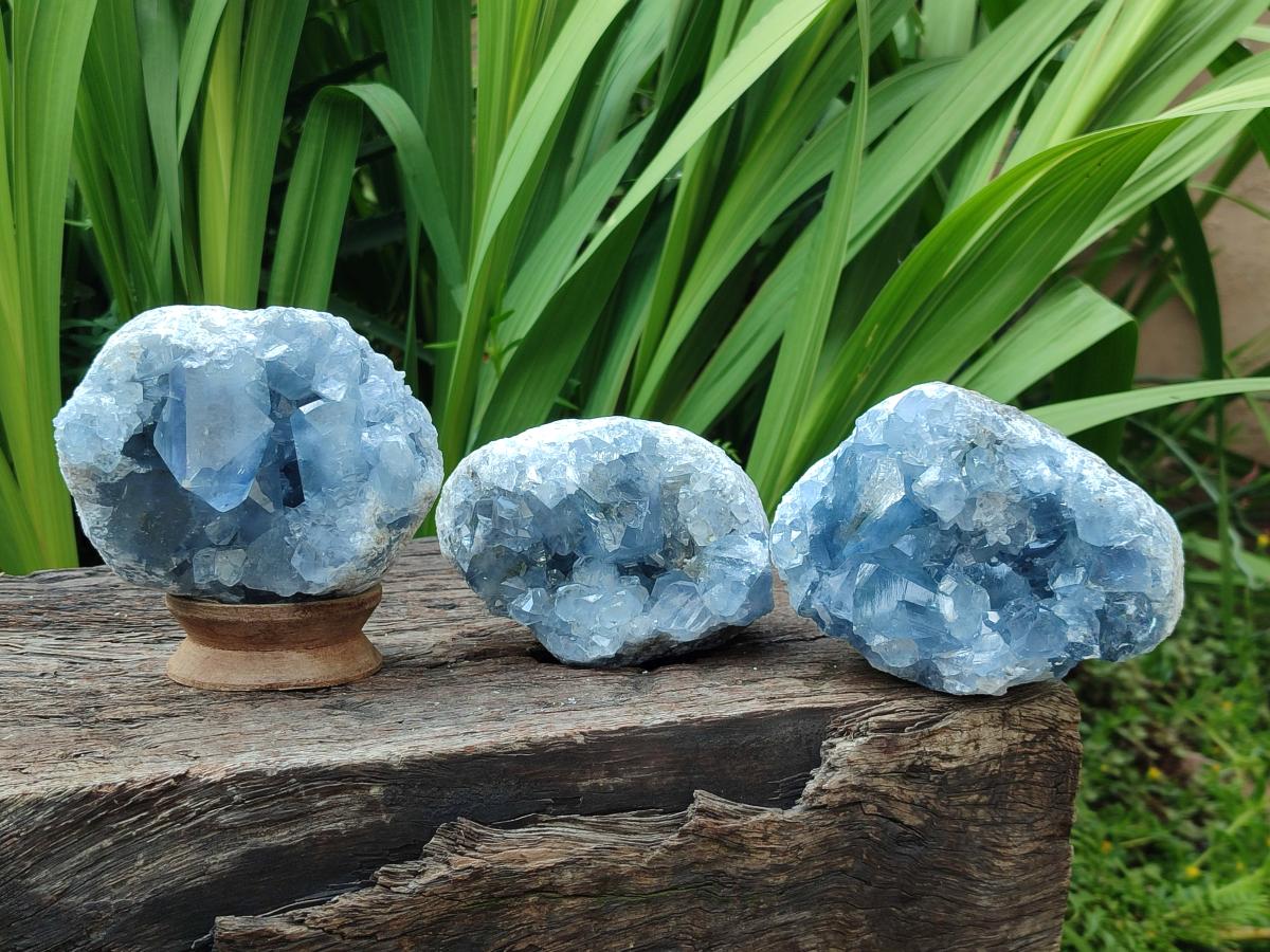 Natural Blue Celestite Specimens x 3 From Sakoany, Madagascar