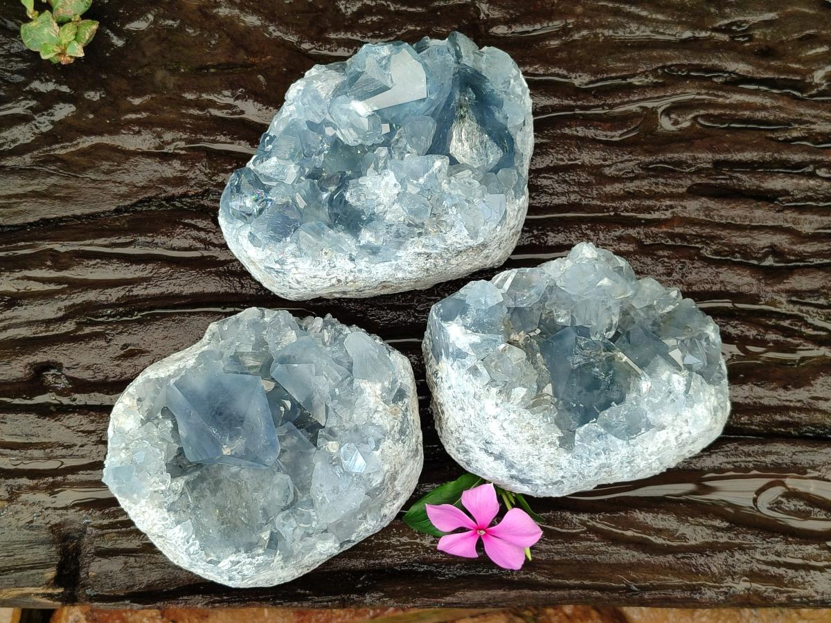 Natural Blue Celestite Specimens x 3 From Sakoany, Madagascar