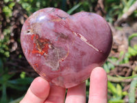 Polished Red Podocarpus Petrified Wood Hearts x 2 From Mahajanga, Madagascar