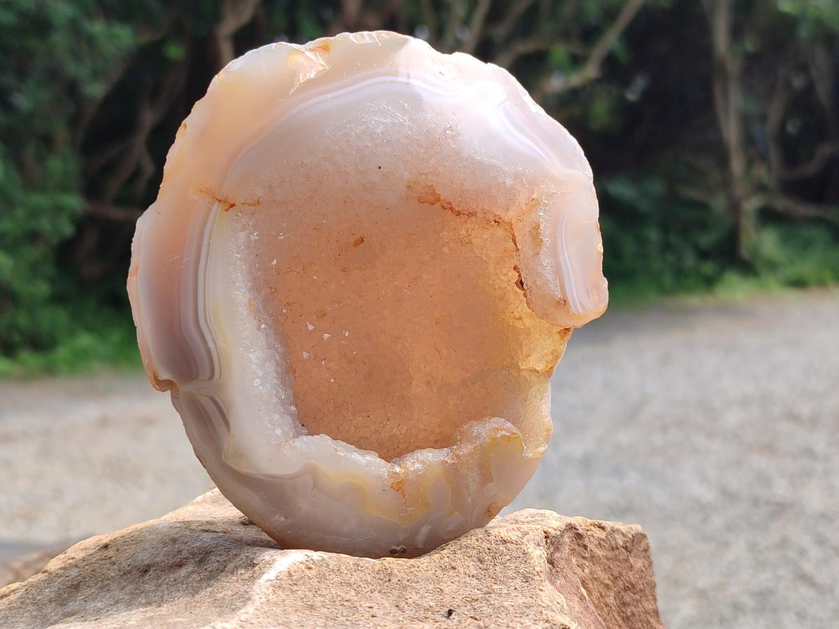 Polished Banded Agate with Crystalline Geodes x 6 From Maintirano, Madagascar