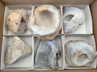 Polished Banded Agate with Crystalline Geodes x 6 From Maintirano, Madagascar