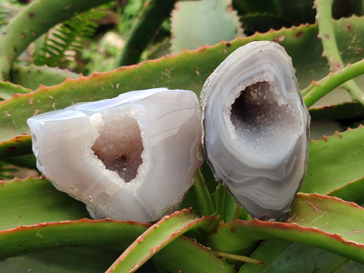 Polished Banded Agate with Crystalline Geodes x 6 From Maintirano, Madagascar