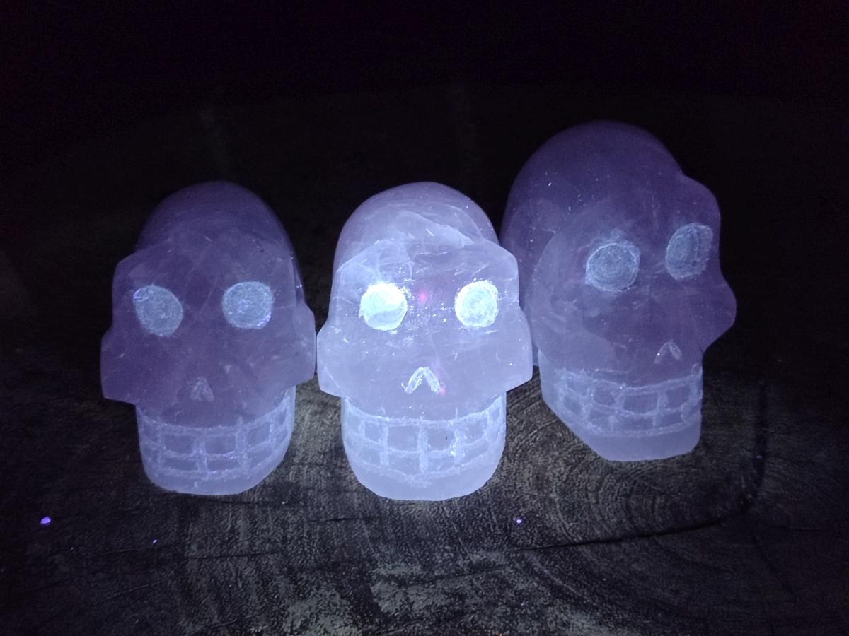 Hand Made Small Gemmy Rose Quartz Skulls x 4 From Madagascar