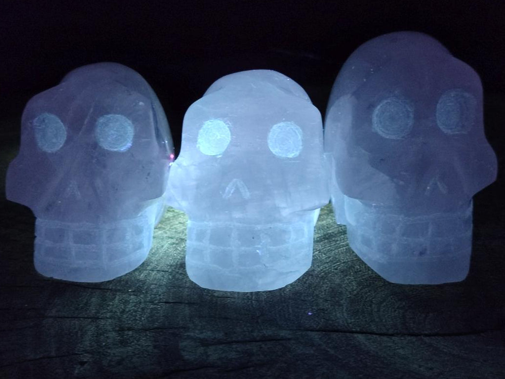 Hand Made Small Gemmy Rose Quartz Skulls x 4 From Madagascar