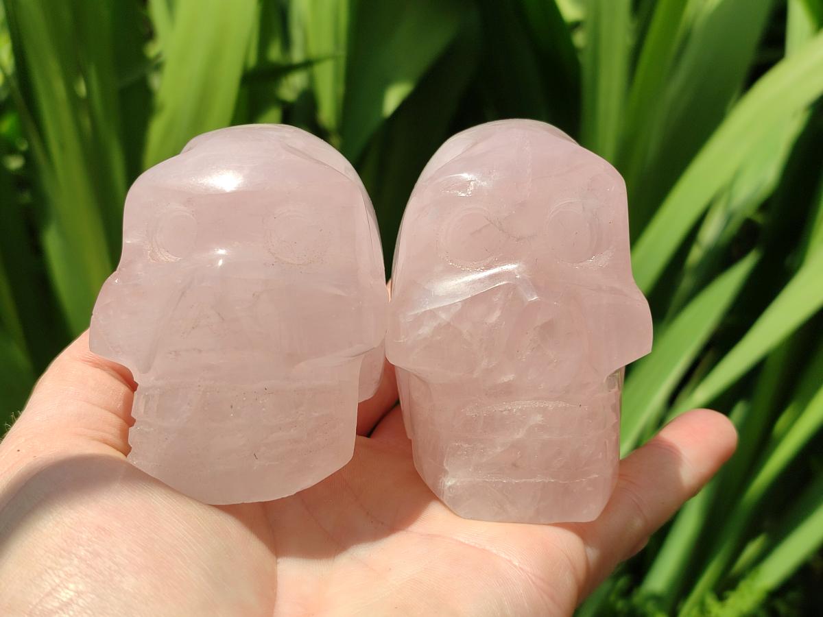 Hand Made Small Gemmy Rose Quartz Skulls x 4 From Madagascar
