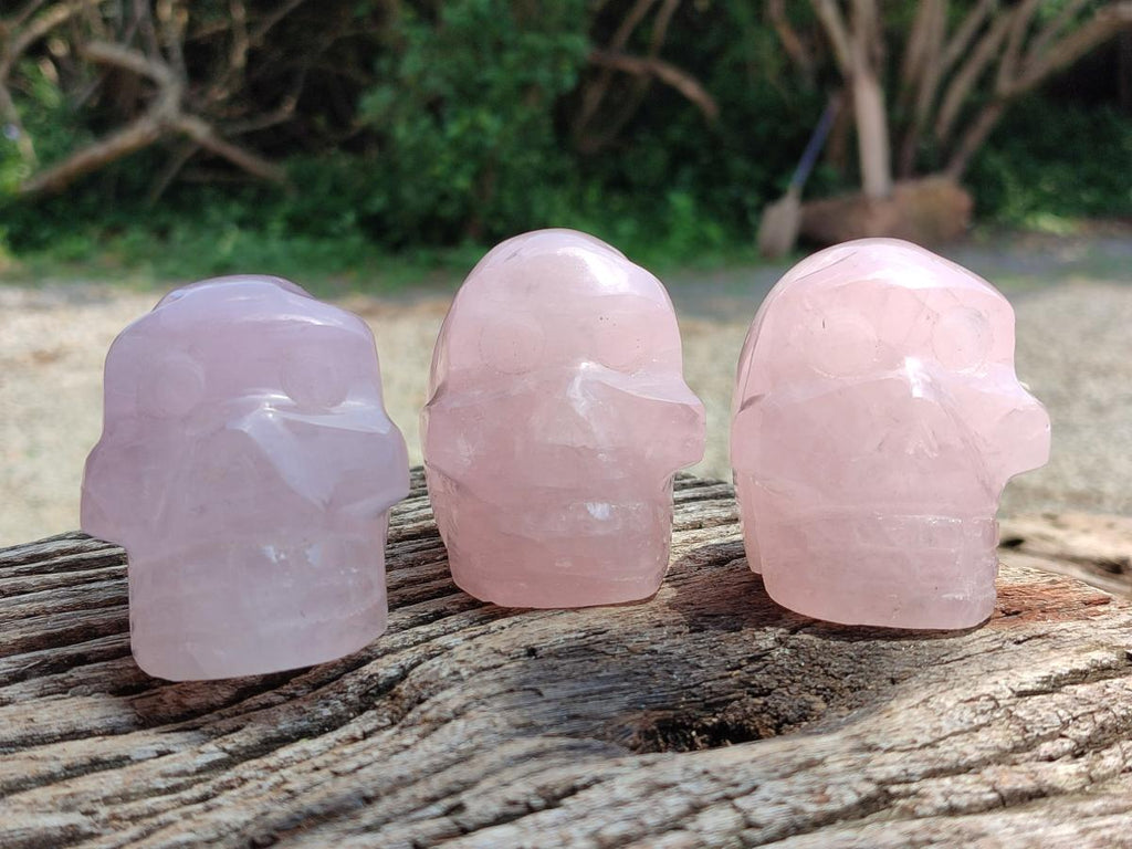 Hand Made Small Gemmy Rose Quartz Skulls x 4 From Madagascar
