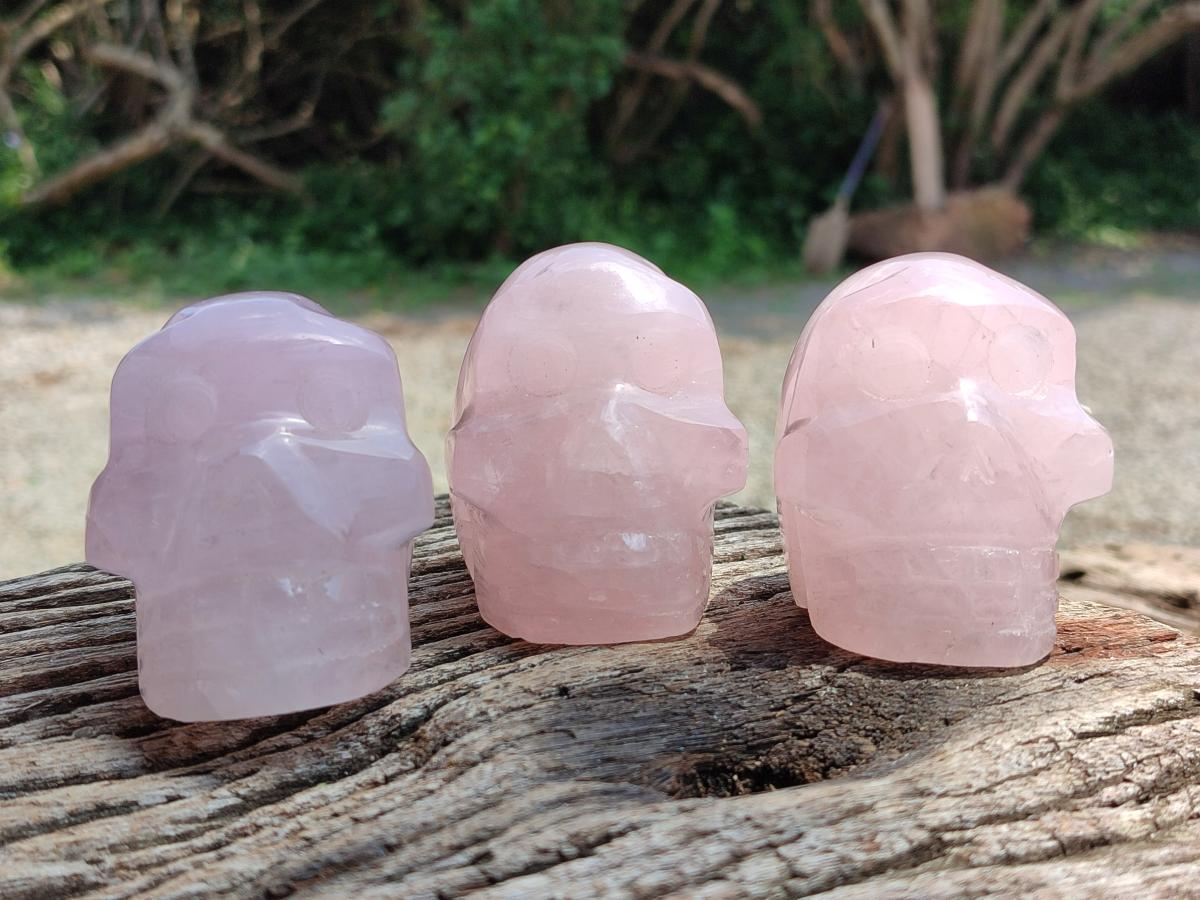 Hand Made Small Gemmy Rose Quartz Skulls x 4 From Madagascar