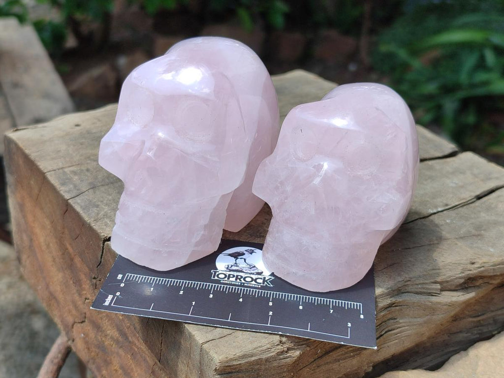 Hand Made Small Gemmy Rose Quartz Skulls x 4 From Madagascar