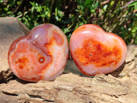 Polished Carnelian Agate Gemstone Hearts x 6 From Madagascar