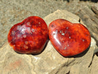 Polished Carnelian Agate Gemstone Hearts x 6 From Madagascar