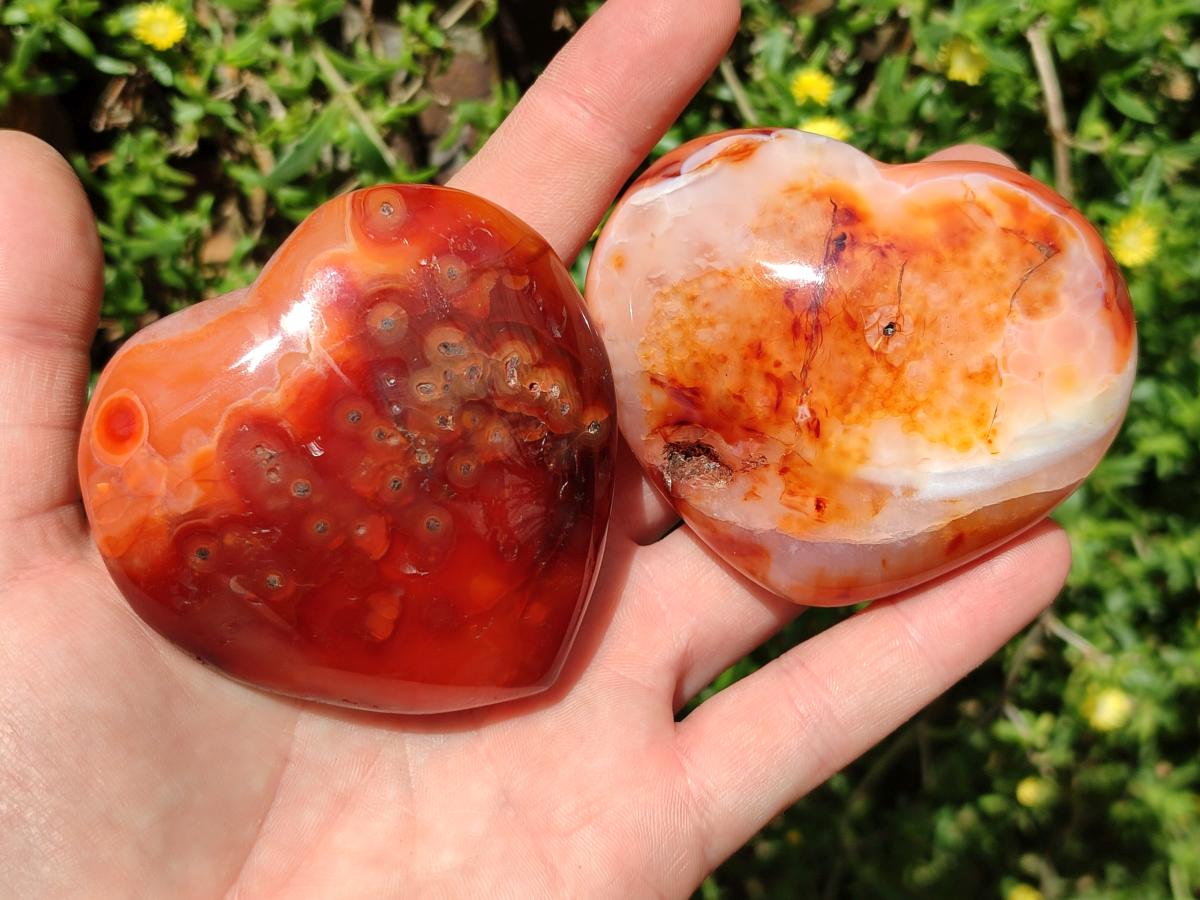 Polished Carnelian Agate Gemstone Hearts x 6 From Madagascar