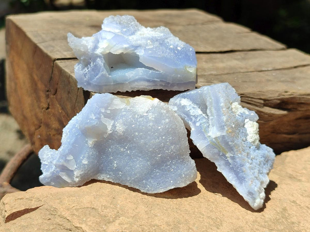 Natural Etched Blue Chalcedony x 35 From Nsanje, Malawi