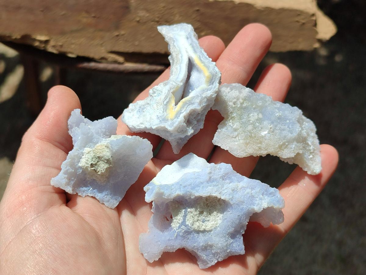 Natural Etched Blue Chalcedony x 35 From Nsanje, Malawi