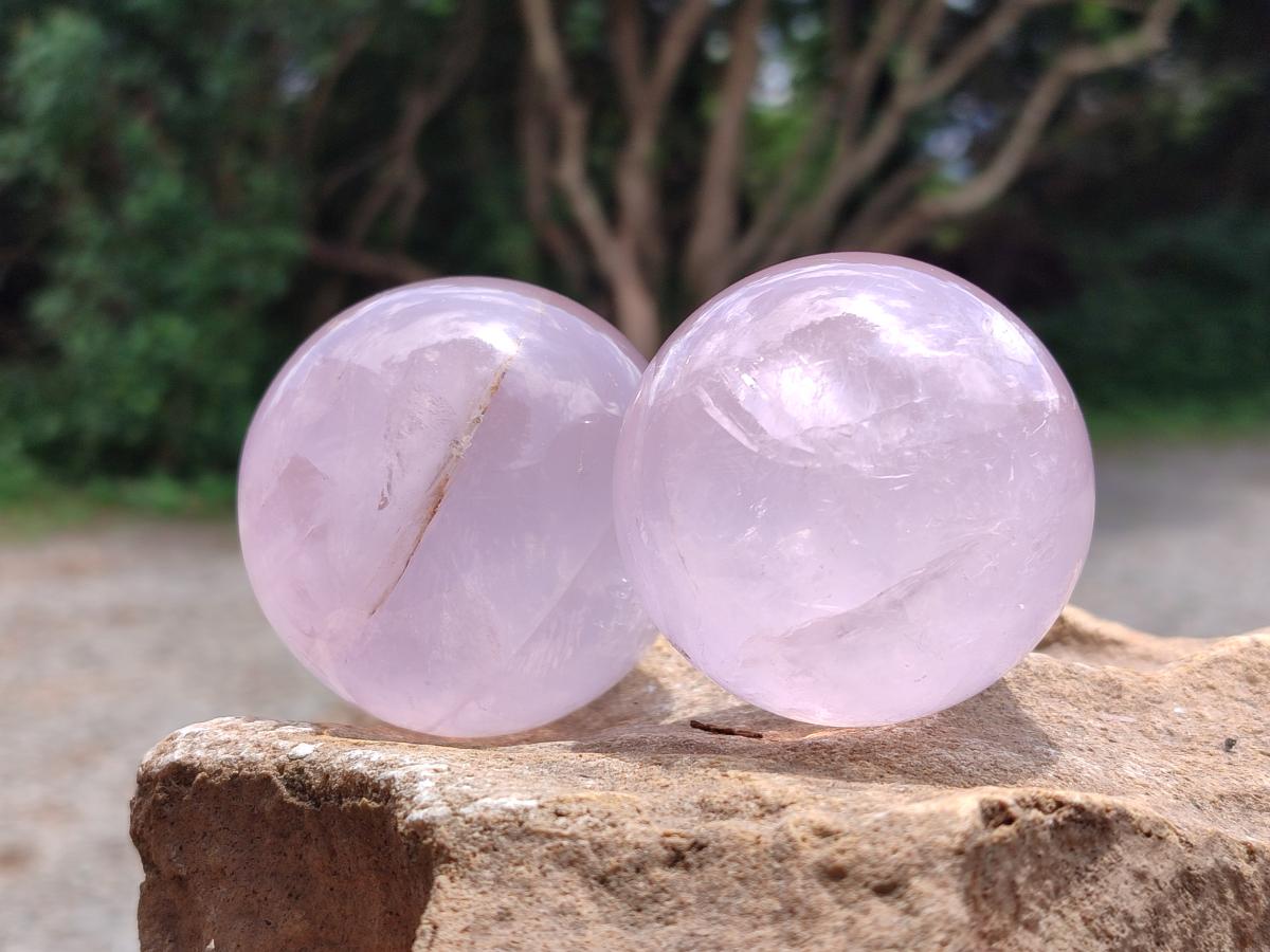 Polished Star Rose Quartz Spheres x 6 From Madagascar