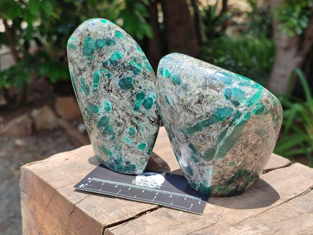 Polished Emerald Mica 'Mutokolite' Standing Free Forms x 2 From Mutoko, Zimbabwe