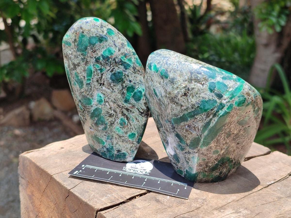 Polished Emerald Mica 'Mutokolite' Standing Free Forms x 2 From Mutoko, Zimbabwe