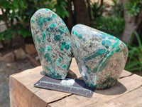 Polished Emerald Mica 'Mutokolite' Standing Free Forms x 2 From Mutoko, Zimbabwe