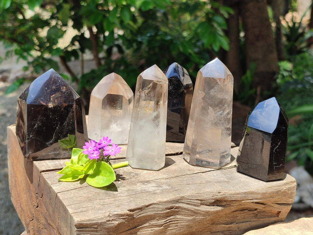 Polished Smokey Window Quartz Crystals x 6 From Madagascar